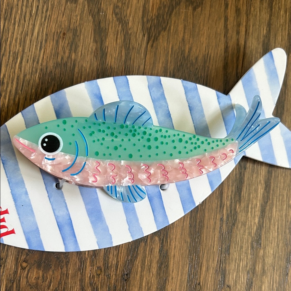 Piper K Pink and Blue Striped Fish Hair Clip - Picture 2 of 2
